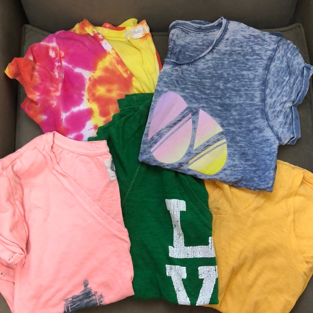 Vintage Y2K Beach Tees Baby Tees Pink Yellow Green Tie Dye Small Medium